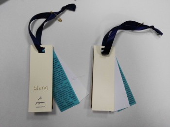 Wholesale customized high quality Three Pieces Attached Satin Ribbon Garment Hangtag