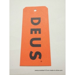 Factory direct wholesale customized top quality Orange Printed Base Black Wording Paper Jean Hangtag