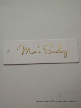 Factory direct wholesale customized top quality Thick White Paper Gold Foil Logo Hangtag