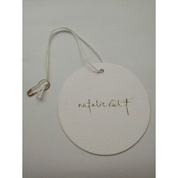 Factory direct wholesale customized top quality Round White Paper Gold Foil String Pin Hangtag