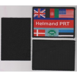 Factory direct wholesale customized top quality Black Velcro and Overlocking Damask Woven Patch