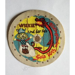Factory direct wholesale customized top quality Round Shape Laser Cut Woven Badge