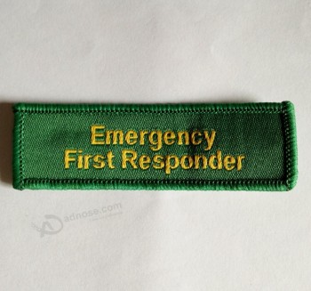 Factory direct wholesale customized top quality Green Base Warning Text School Woven Badge