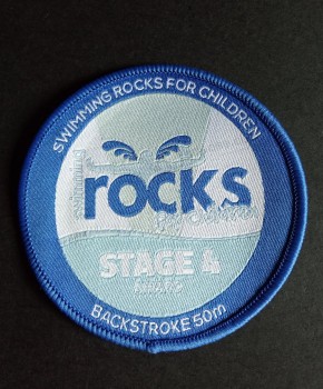 Factory direct wholesale customized top quality Blue Overlocking Round Customized Promotion Woven Badge