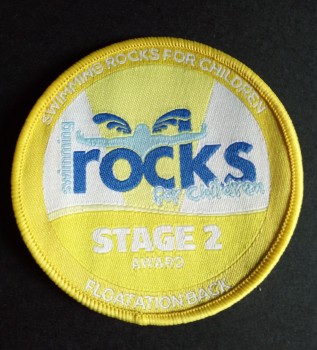 Factory direct wholesale customized top quality Yellow Overlocking Promotion Round Woven Badge