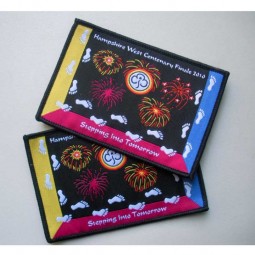 Factory direct wholesale customized top quality Firework Design Black Overlocking Clothing Woven Badge