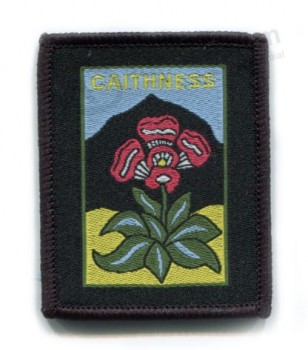 Factory direct wholesale customized top quality Black Bade and Flower Design Clothing Woven Patches