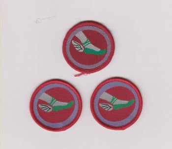 Wholesale customized high-end Round Shape Overlocking Woven School Badge