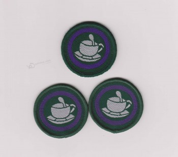 Wholesale customized high-end Overlocking Round Shape Woven School Badge
