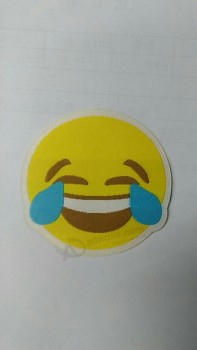Wholesale customized high-end Heat Seal Backing Laser Cutting Emoji Woven Badge