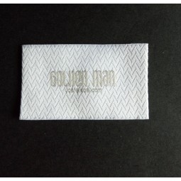 Venda por atacado personalizado de alta-Termine a etiqueta tecida damasco do texto do fundo cinzento do teste padrão da sarJa
