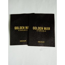 Wholesale customized high-end Taffeta Quality Black Base and Yellow Wording Design Garment Main Woven Label