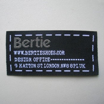 Wholesale customized high-end Taffeta Quality Black Base and White Wording Clothing Woven Label