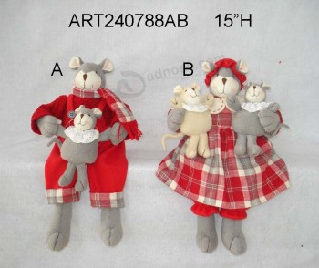 Wholesale Christmas Mouse Parents Carrying Babies Holiday Decoration Gift Crafts-2asst