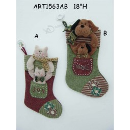 Groothandel kat en hond christmas stocking home decoration, 2 asst
