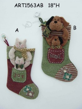 Wholesale Cat and Dog Christmas Stocking Home Decoration, 2 Asst