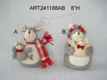 Wholesale 8"H Christmas Decoration Mouse Couple Holding Babies-2asst