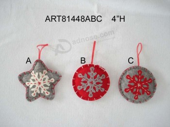 Wholesale 4"H Snowflake Ornament with Handstitchings-3asst. -Christmas Decoration