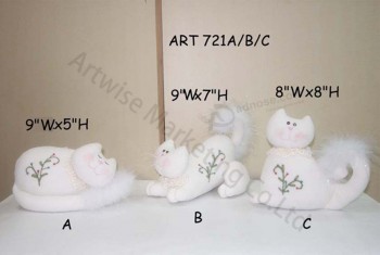 Wholesale Fleece Hand Embroidered White Cat, 3asst-Decoration Items