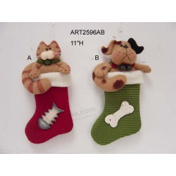 Wholesale 11"H Cat and Dog Stocking Ornament, 2 Asst-Christmas Decoration
