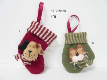 Wholesale 6"H Fleece Cat and Dog Stocking and Mitten Ornament, 2 Asst-Christmas Decoration