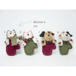 Wholesale 5"H Holiday Fleece Cat and Dog Mitten, 2 Asst-Christmas Ornaments