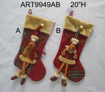 Wholesale Furry Cuff Dangle Legged Reindeer Christmas Gift Stocking
