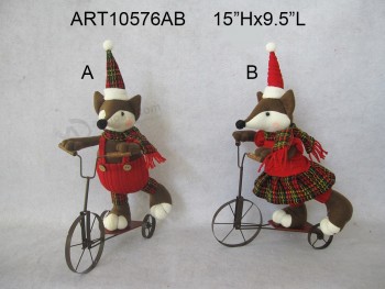 Design personalizado decoração de natal menino e menina raposa montando bicicleta de metal