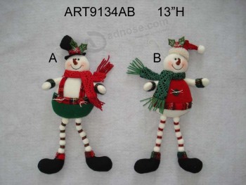 Wholesale Floral Snowman Ornaments with Pompom+Button Legs, 2 Asst
