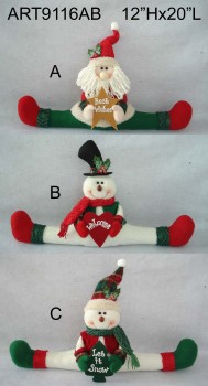 Wholesale 12"Hx20"L Santa and Snowman Doorstopper with Greetings, 3 Asst-Christmas Decoration