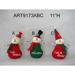 Wholesale 11"H Floral Santa and Snowman Christmas Home Decoration with Twig Arms, 3 Asst
