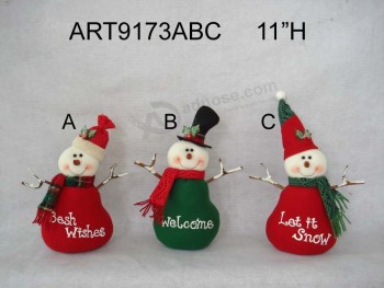 Wholesale 11"H Floral Santa and Snowman Christmas Home Decoration with Twig Arms, 3 Asst