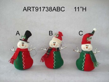 Wholesale 11"Hfloral Santa and Snowman with Twig Arms Christmas Gift-3asst