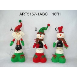 Wholesale 16"H Santa and Snowman Wine Bottle Holder 3 Asst-Christmas Decoration
