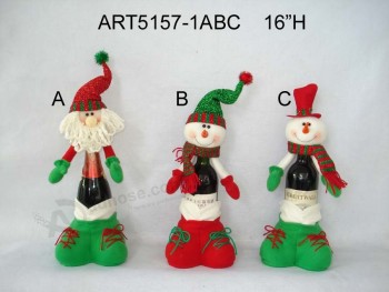 Wholesale 16"H Santa and Snowman Wine Bottle Holder 3 Asst-Christmas Decoration