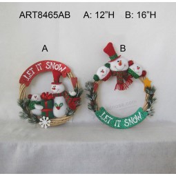Wholesale 12"-16"H Christmas Decoration Snowman Family Wreath-2asst