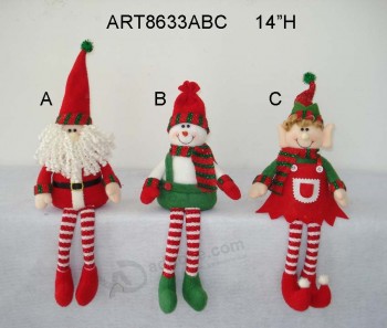 Wholesale 14"H Shelf Sitter Santa, Snowman and Elf, 3 Asst-Christmas Decoration