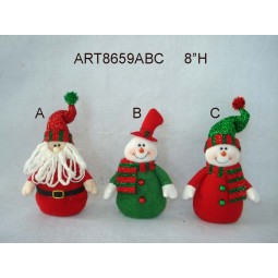 Wholesale 8"H Christmas Decoration Snowmen and Santa, 3 Asst