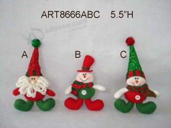 Wholesale 5.5"H Santa and Snowman -Christmas Decoration Ornaments, 3 Asst