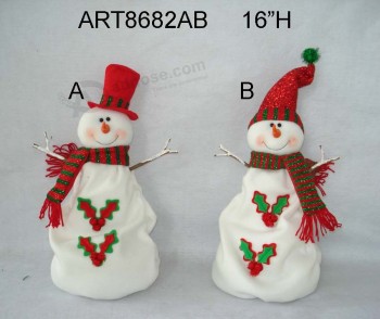 Wholesale 16"H Holly Leaf Snowman with Twig Arms, 2 Asst-Christmas Decoration
