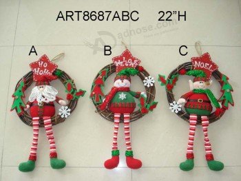 Wholesale 22"H Santa, Snowman and Elf Christmas Decoration Wreath, 3 Asst