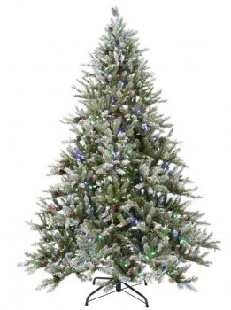 Wholesale 7.5FT LED Pre-Lit Snowy Pine Artificial Christmas Tree with Pine Cones and Multi-Color Lights (MY100.094.00)