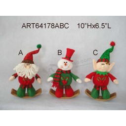 Wholesale 10"Hx6.5"L Rocking Roll Christmas Decoration Santa, Snowman and Elf, 3 Asst