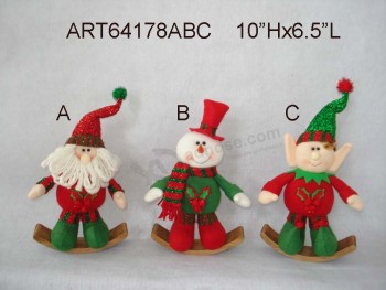 Wholesale 10"Hx6.5"L Rocking Roll Christmas Decoration Santa, Snowman and Elf, 3 Asst