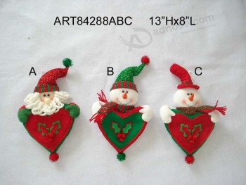 Wholesale 13"Hx8"L Santa and Snowman Ornaments with Heart, 3 Asst-Christmas Decoration