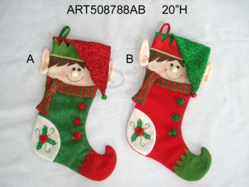 Wholesale 20"H Decoration Elf Stocking Christmas -2 Asst