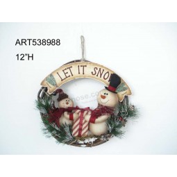 Wholesale Christmas Decoration Snowman Wreath with Wood Sign & Gift