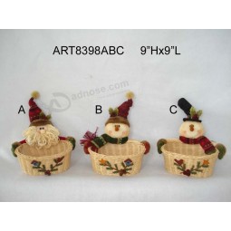 Wholesale Santa Snowman Christmas Decoration Basket, 3asst