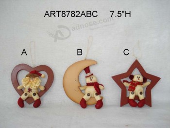 Wholesale Santa Snowman on Wooden Heart, Moon and Star-Christmas Figures, 3asst
