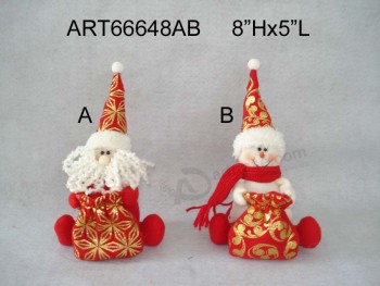 Groothandel christmas santa snowman holding giftbag, 2 asst-Kerstdecoratie